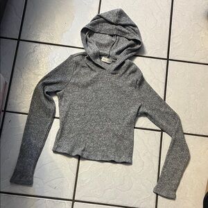Gray Ribbed Long Sleeve Hoodie